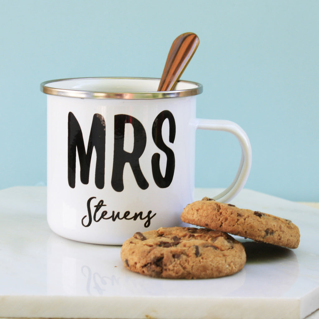 Personalised Mr & Mrs Enamel Mug