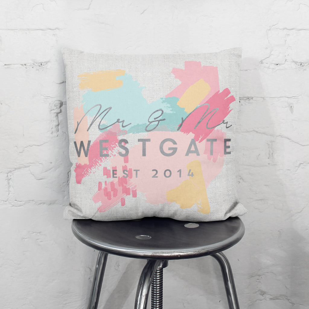 Personalised Mr And Mrs Paint Stroke Cushion