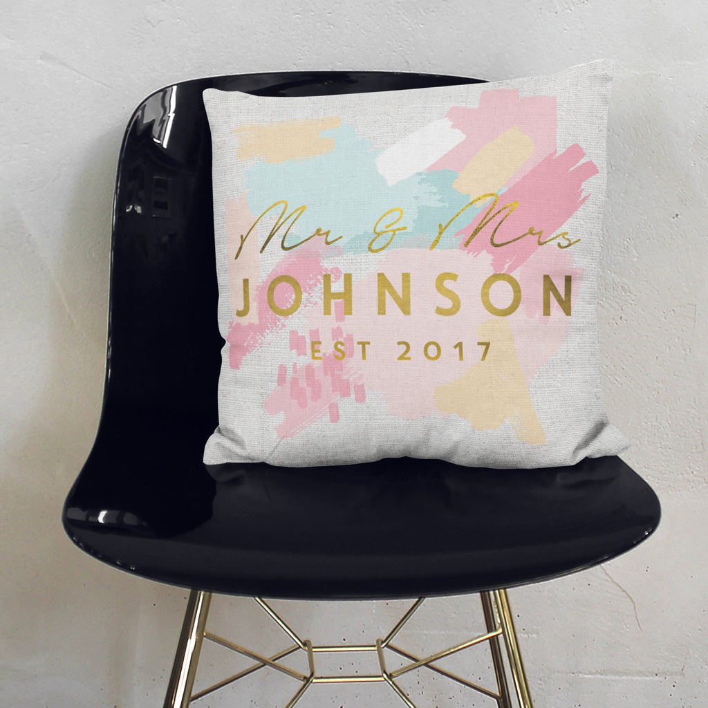 Personalised Mr And Mrs Paint Stroke Cushion