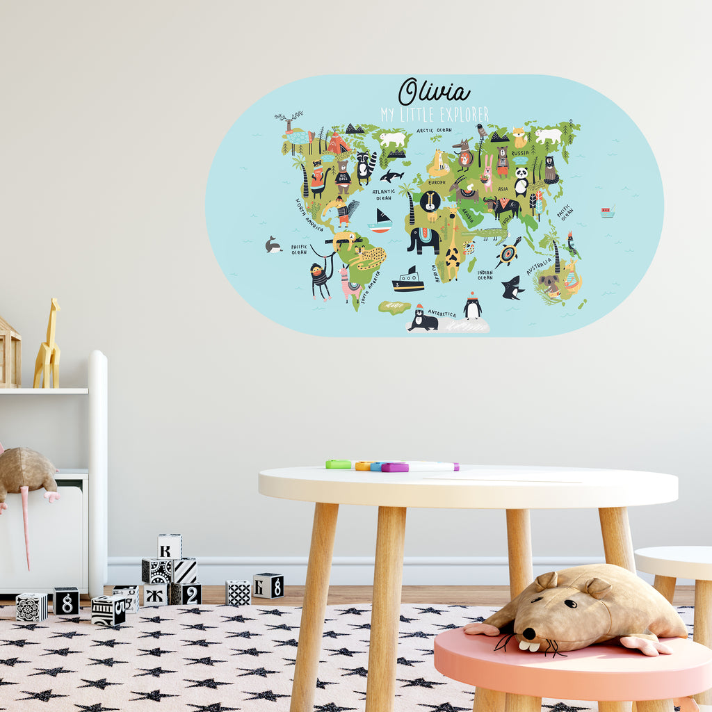Personalised Animal World Map Wall Sticker For Kids