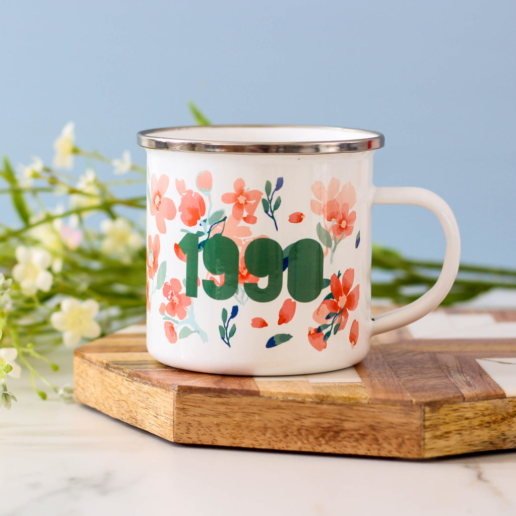 Personalised Floral Date Enamel Mug