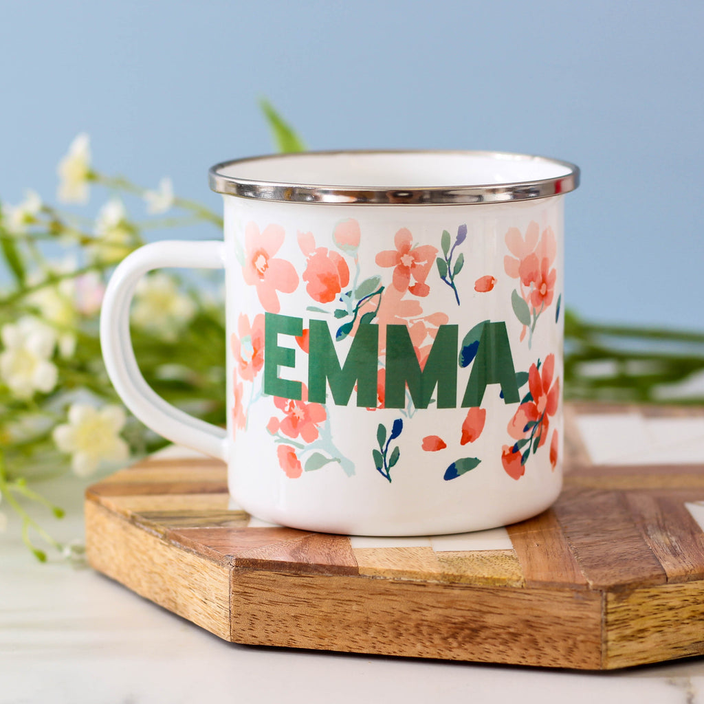 Personalised Floral Name Enamel Mug
