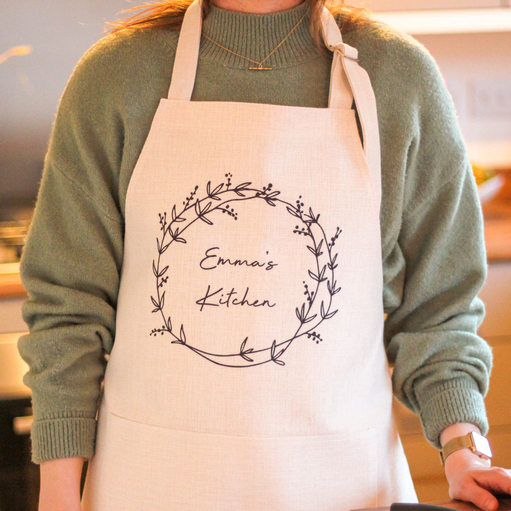 Personalised Floral Wreath Apron For The Kitchen