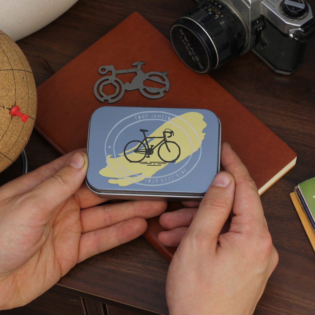 Personalised Hand Drawn Cycling Bike Tool Tin Gift