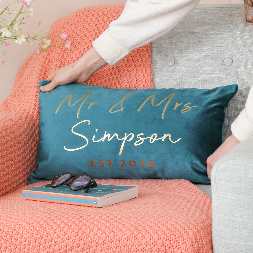 Personalised Mr And Mrs Velvet Wedding Cushion