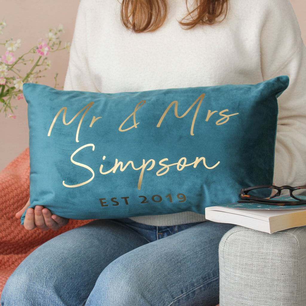 Personalised Mr And Mrs Velvet Wedding Cushion