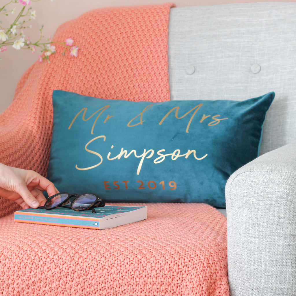 Personalised Mr And Mrs Velvet Wedding Cushion