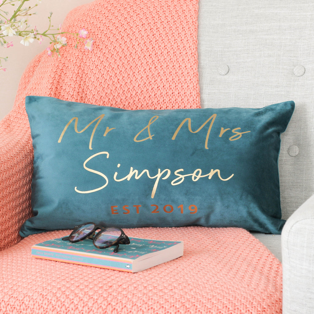 Personalised Mr And Mrs Velvet Wedding Cushion