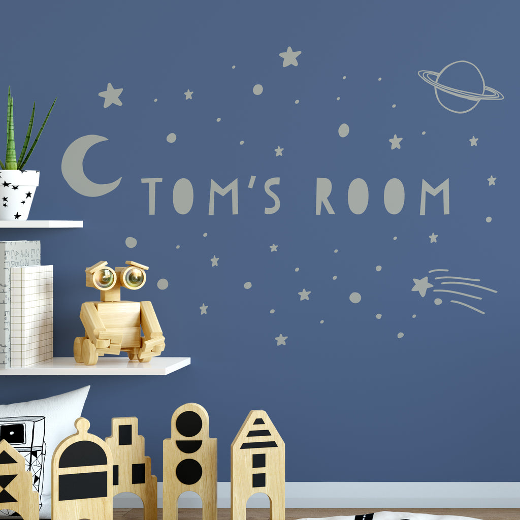 Personalised Space And Stars Wall Sticker For Bedroom