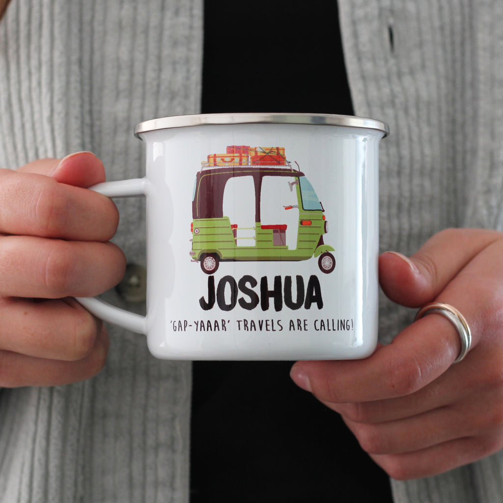 Personalised Tuk Tuk Enamel Mug Travel Gift