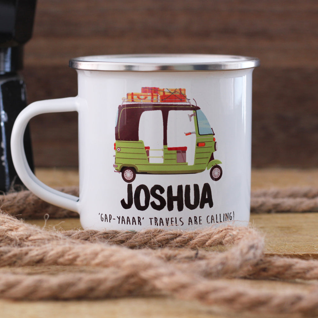 Personalised Tuk Tuk Enamel Mug Travel Gift