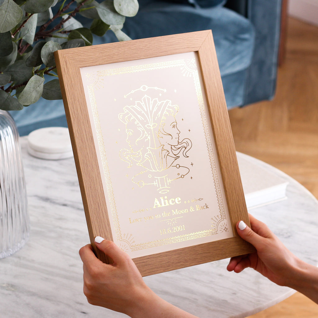 Personalised Zodiac Star Sign Metallic Foil Print