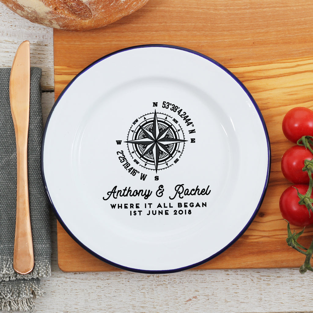 Personalised Compass Special Location Enamel Plate