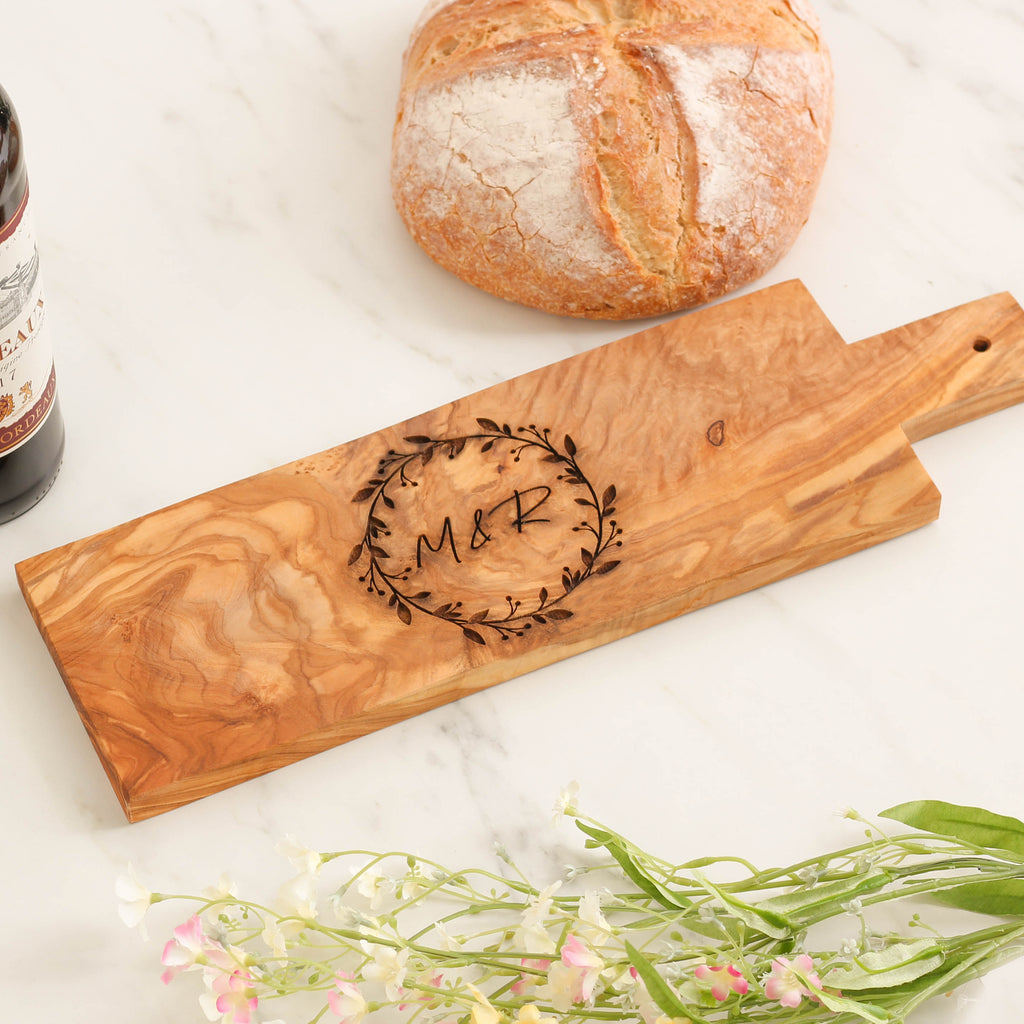Personalised Floral Wreath Wooden Serving Board