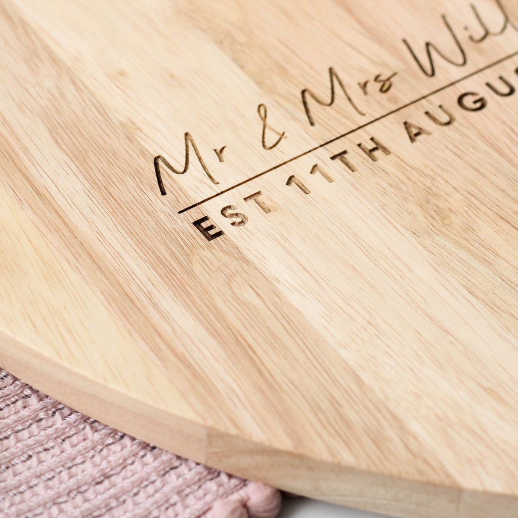Personalised Mr And Mrs Heart Wedding Chopping Board