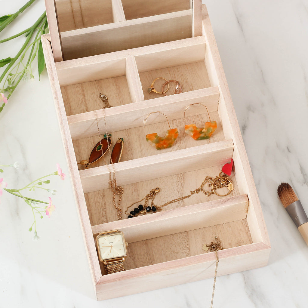 Personalised Wooden Jewellery Box With Mirror