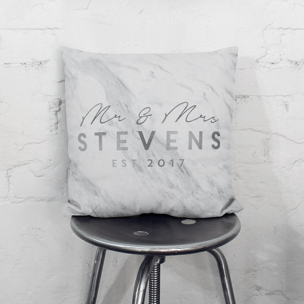 Personalised Metallic Mr And Mrs Marble Cushion