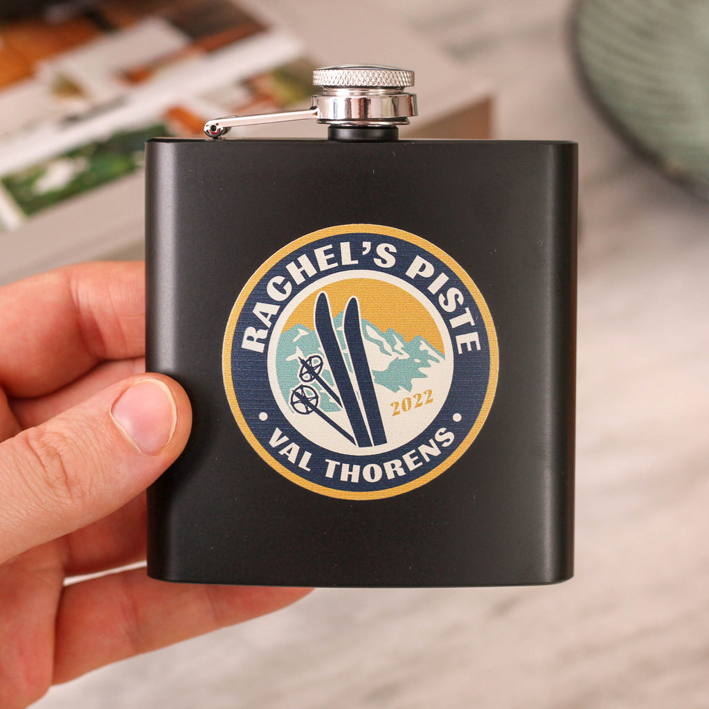 Personalised Ski Hip Flask Travel Gift For Birthday