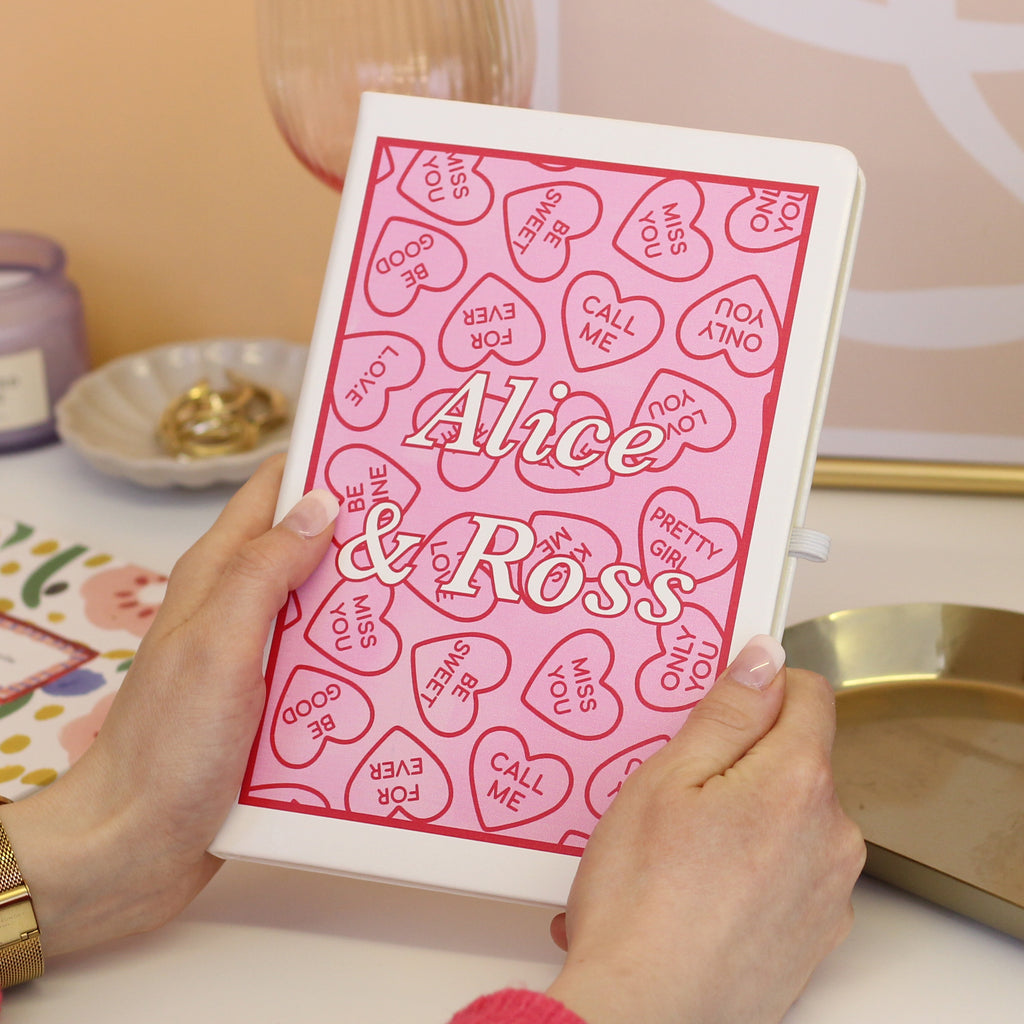 Personalised Love Heart Sweets Notebook For Couples