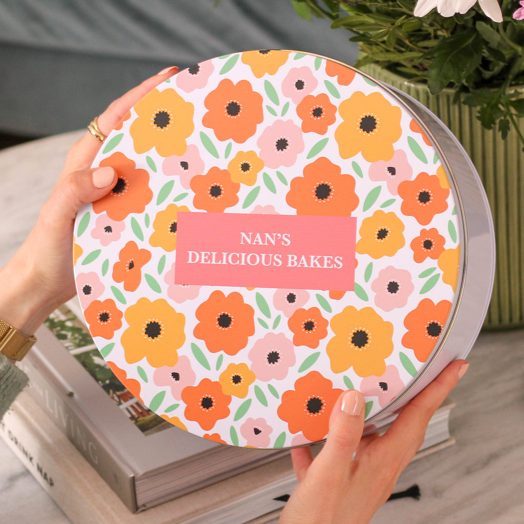 Personalised Bright Floral Baking Cake Tin Gift For Her