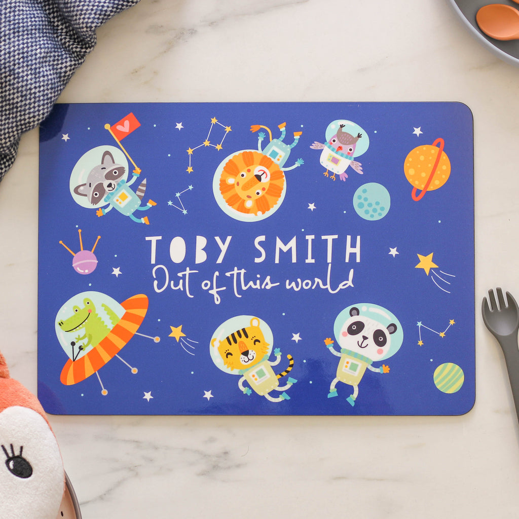 Personalised Kids Animals In Space Table Place Mat