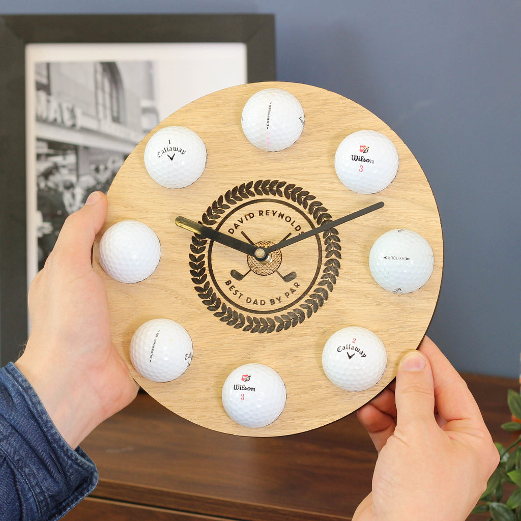 Personalised Golf Ball Clock Wall Art Gift For Men