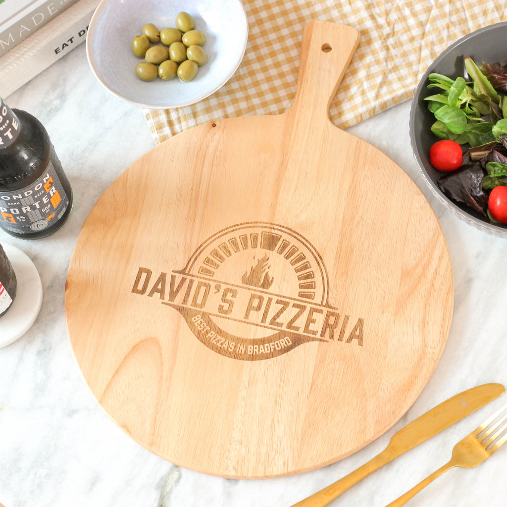 Personalised Pizzeria Chopping Serving Paddle Board