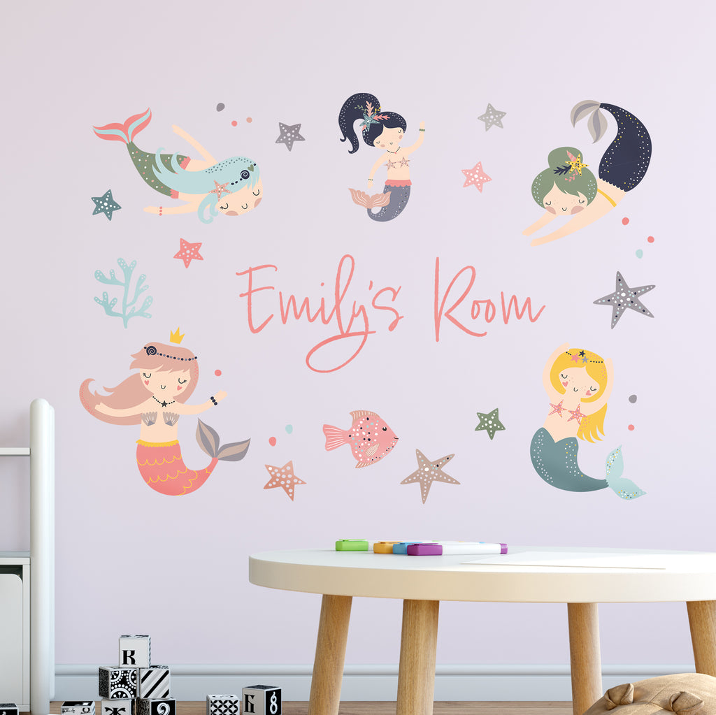 Personalised Mermaid Ocean Wall Sticker For Kids Bed Room