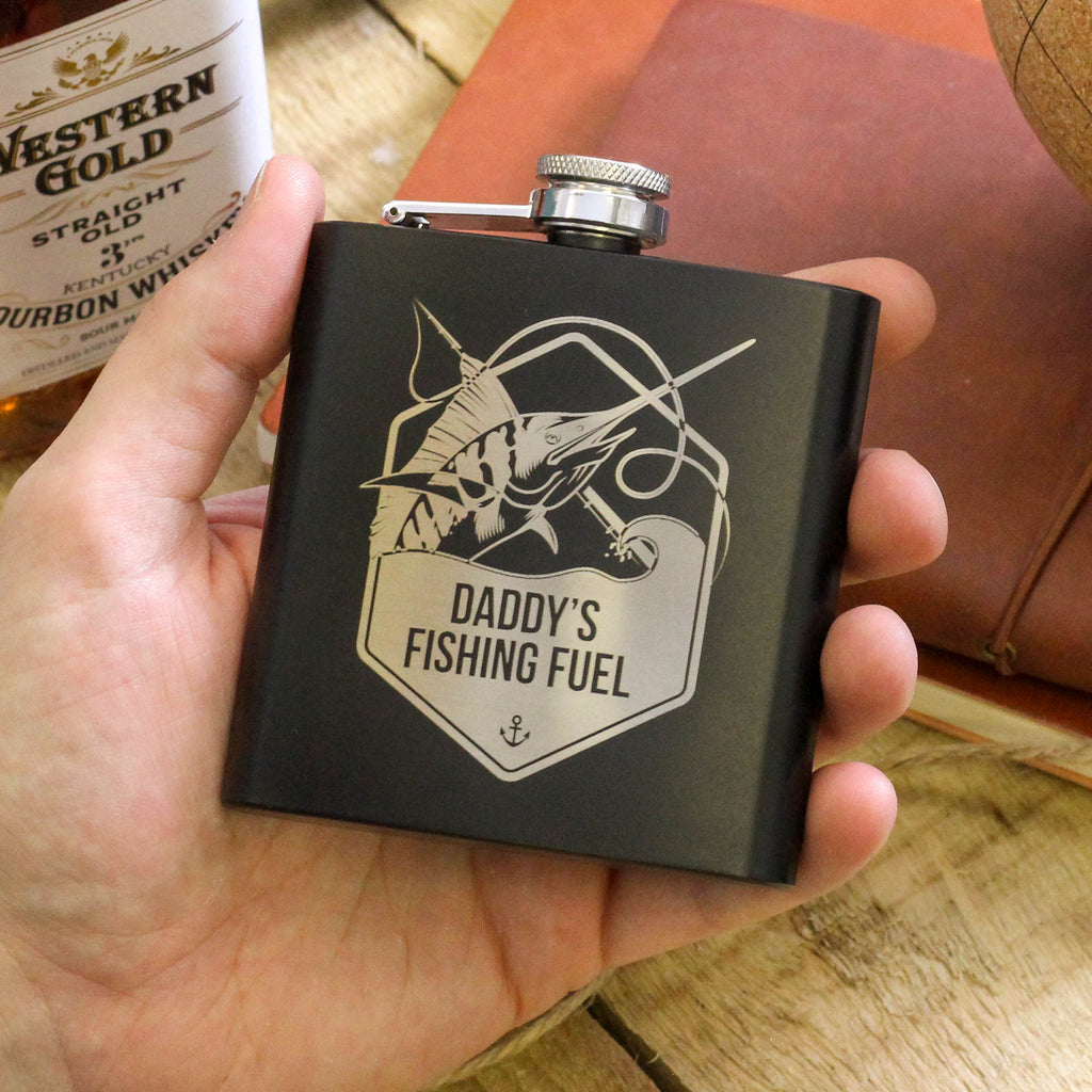 Personalised Fishing Adventure Hip Flask For Camping