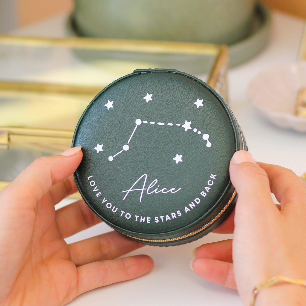 Personalised Star Sign Birthday Round Jewellery Case