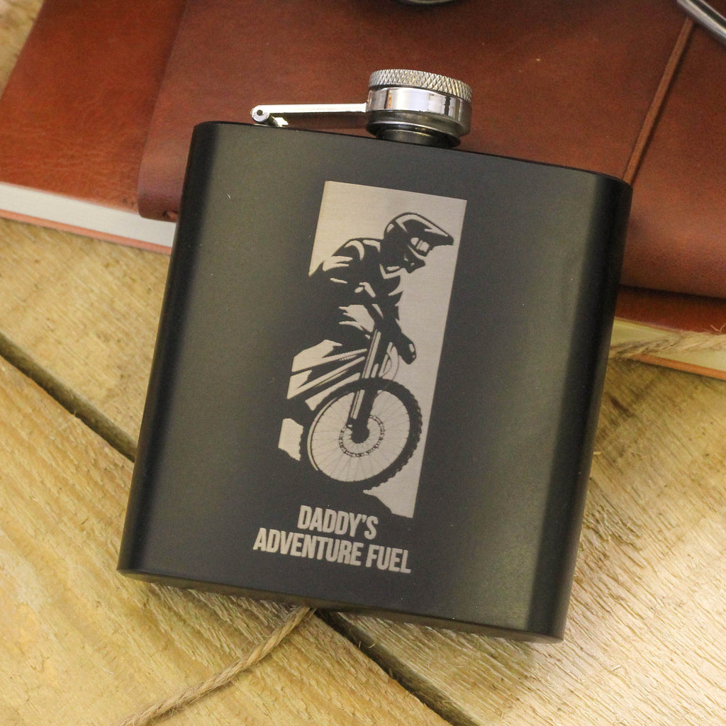 Personalised Mountain Bike Adventure Hip Flask Gift