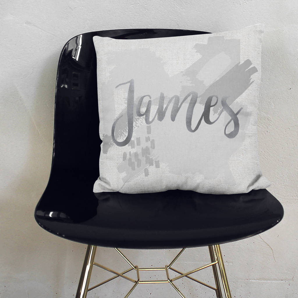 Personalised Grey Metallic Paint Strokes Cushion