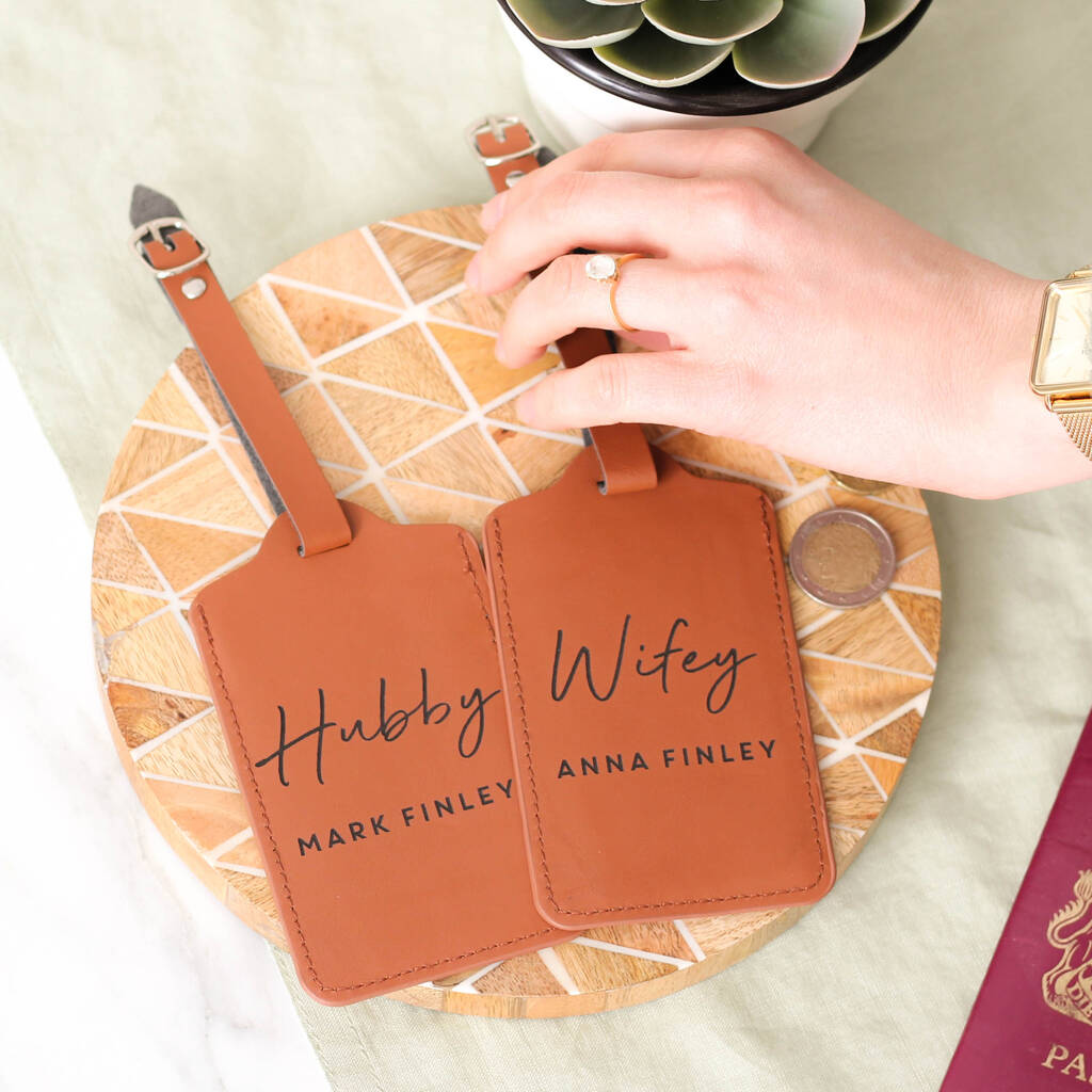 Personalised Hubby And Wifey Honeymoon Luggage Tag Set
